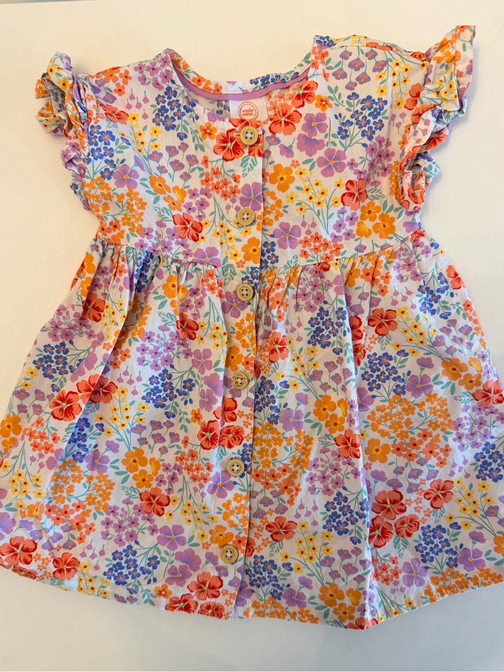 wonder nation White Floral Button-Front Dress with Orange, Purple & Pink Flowers